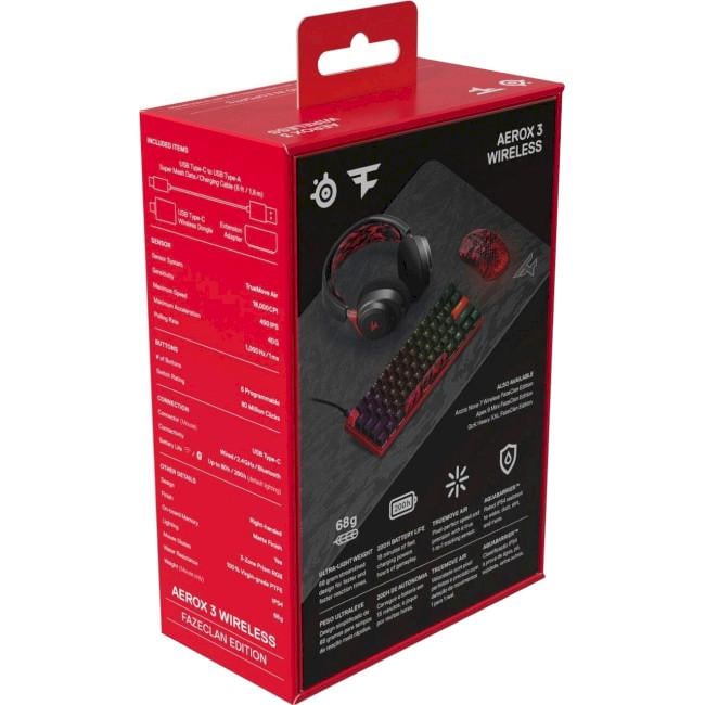 Компьютерная мышка SteelSeries Aerox 3 Wireless Faze Clan Edition Черный/Красный (62609) - фото 4 Компьютерная мышка SteelSeries Aerox 3 Wireless Faze Clan Edition Черный/Красный (62609) - фото 4
