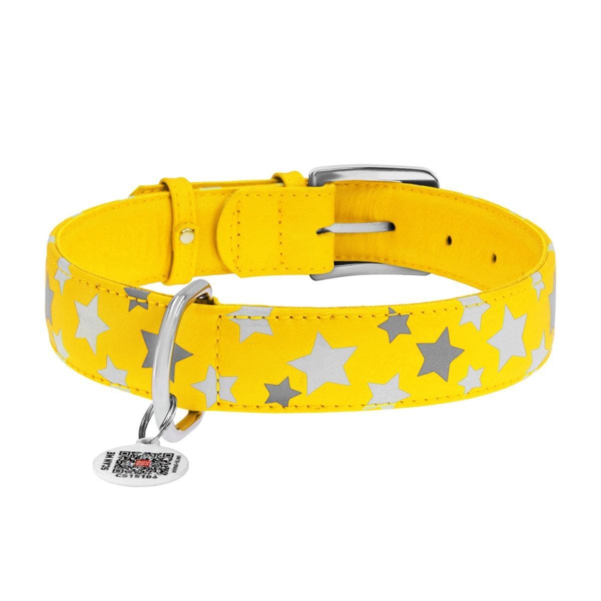 Ошейник для собак кожаный Waudog Glamour Звездочка с QR паспортом/светонакопительный 35 мм х 46-60 см Желтый (35888 Col) Ошейник для собак кожаный Waudog Glamour Звездочка с QR паспортом/светонакопительный 35 мм х 46-60 см Желтый (35888 Col)