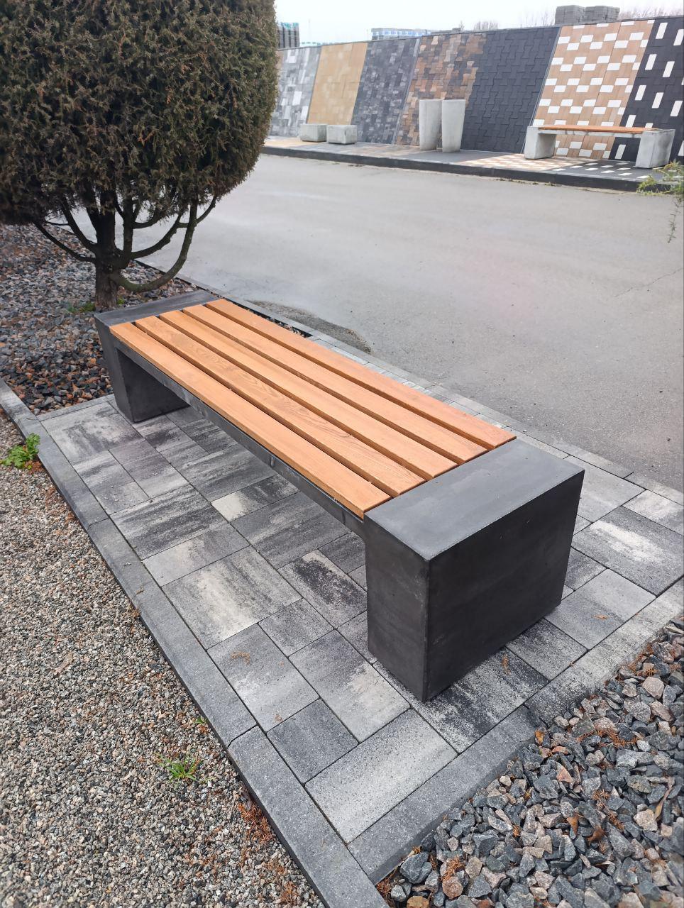 Лавка бетонна Міцно Гефіра 2000х500х450 мм Чорний (10288)