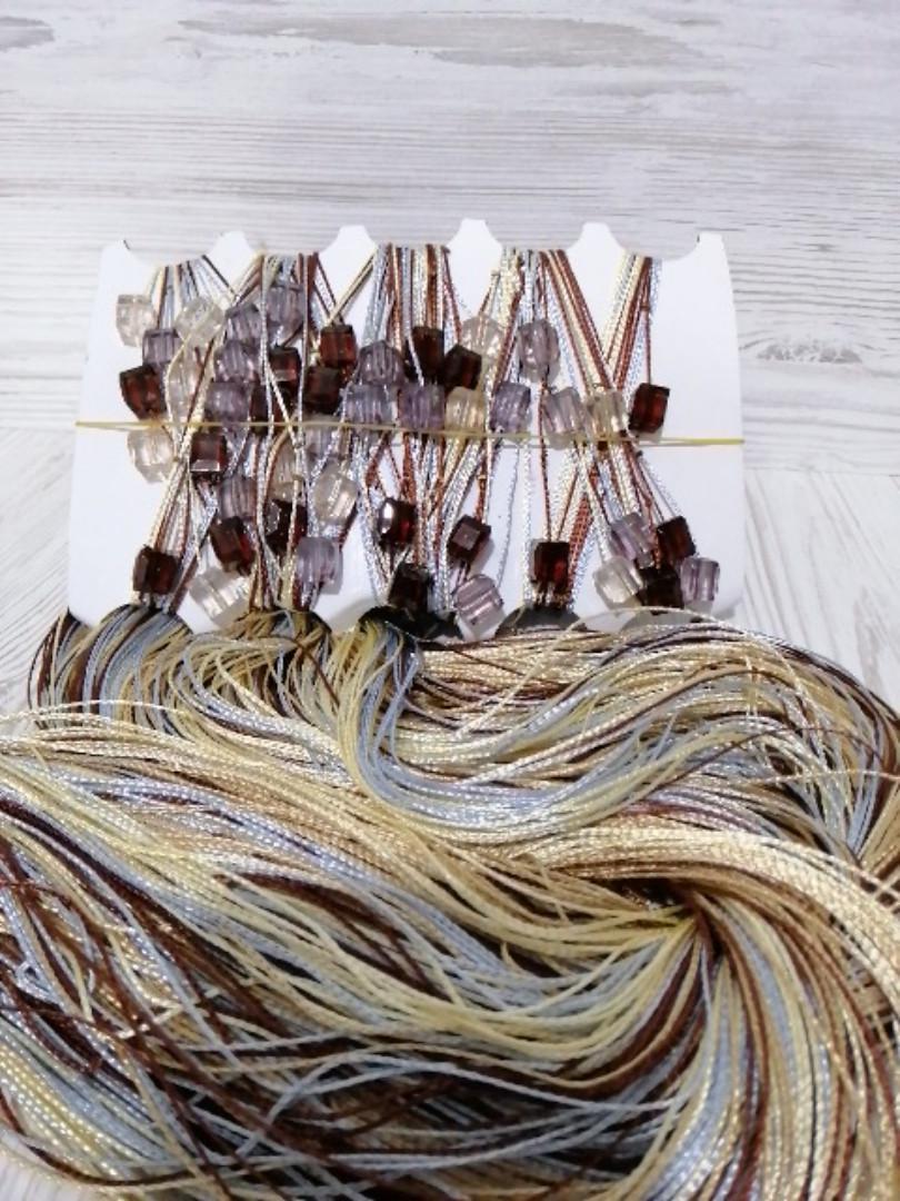 Нити шторы с камнями радуга 300x280 см Серый/Коричневый/Бежево-золотистый (NK-305)