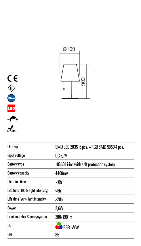 Светильник настольный уличный Redo Pino Ve 0.30 M LED Rgb+Ww 2,6 W Ip44 Sw New 5.1.2 (90165) - фото 3
