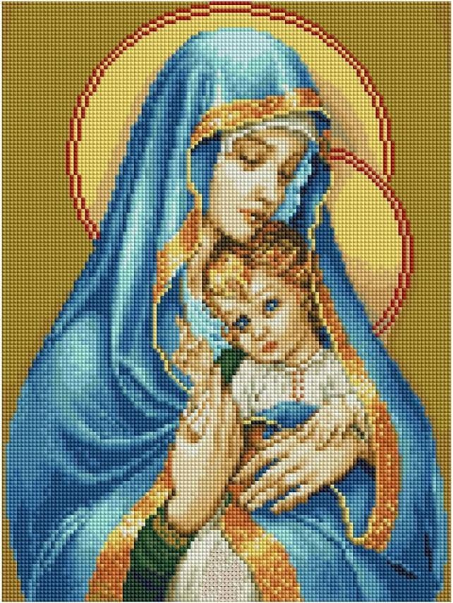 Алмазная мозаика на подрамнике ColorArt Икона Дева Мария с Иисусом 30х40 см (ST421)