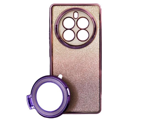 Силиконовый чехол накладка Glitter Case для Realme 12 Pro / 12 Pro Plus с металлическим кольцом-зеркалом в комплекте Фиолетовый