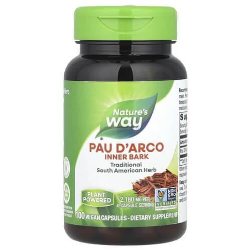 Кора муравьиного дерева Nature's Way Pau d'Arco 1,090 мг 100 Vegan Capsules (NWY-15450)