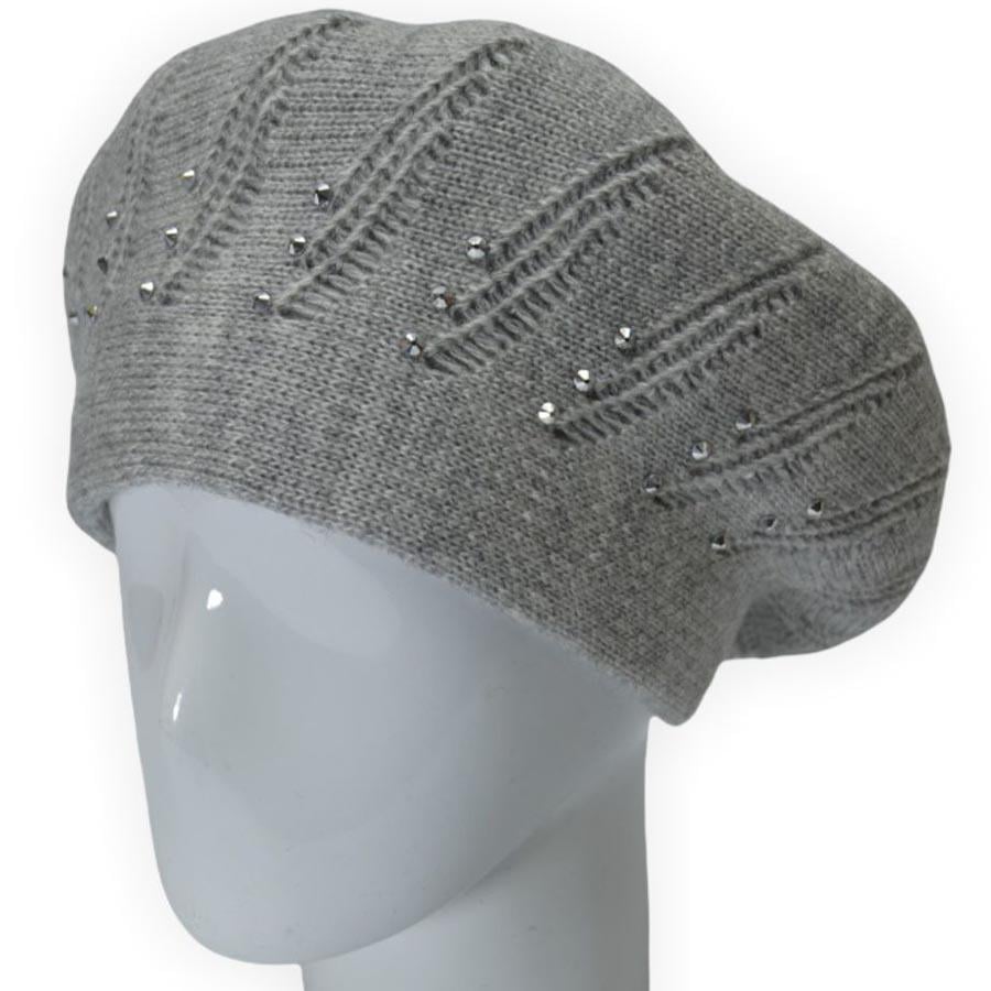 Берет Lirus Арника из шерсти двойной с стразами Светло-серый