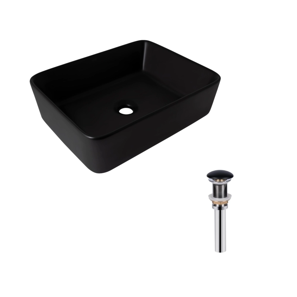 Раковина накладная Qtap Tern 480х370х135 мм прямоугольная с донным клапаном Black (47300)