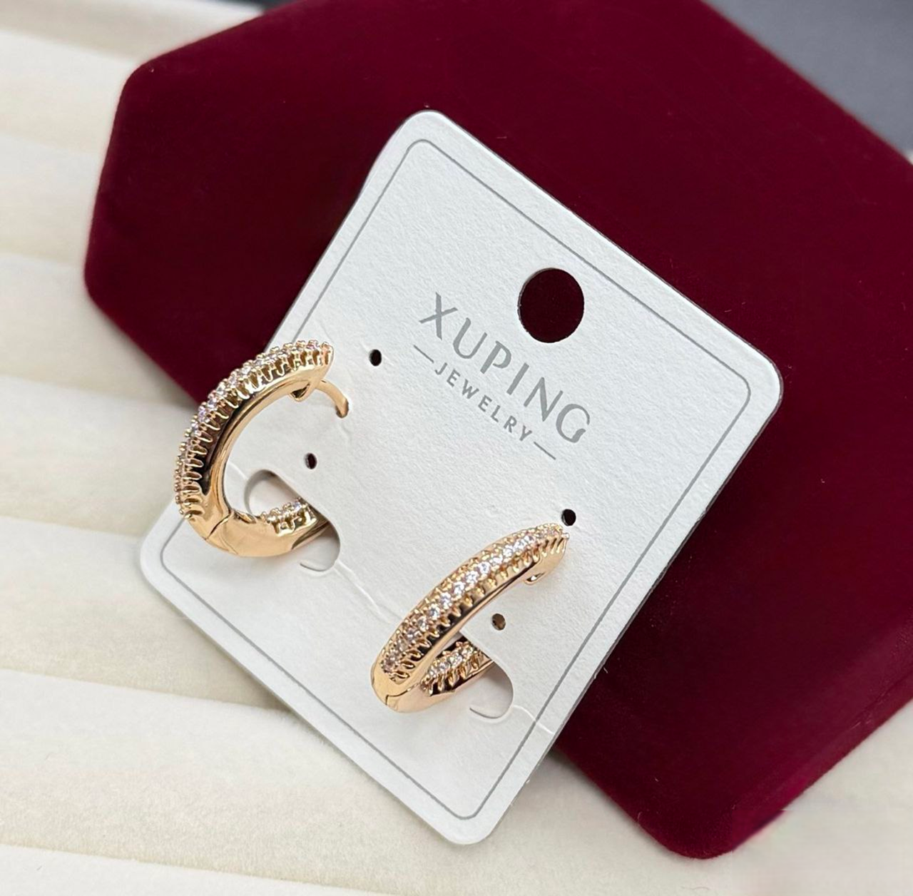 Серьги полукольца Xuping гипоаллергенное медицинское золото с кристаллами украшение для ежедневного образа (2906429299)