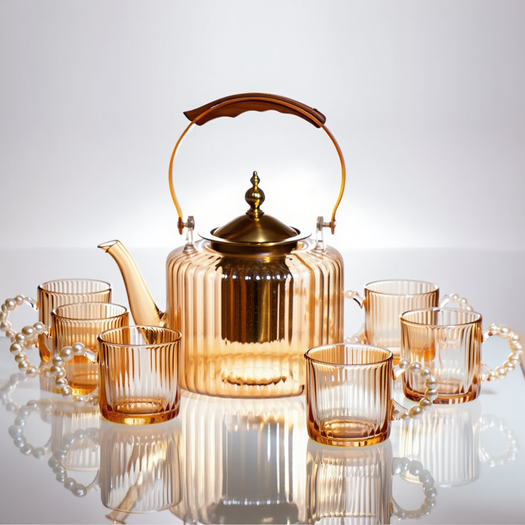 Набор для заваривания чая со стеклянным чайником и 6 шт. Коричневый (64486-38)