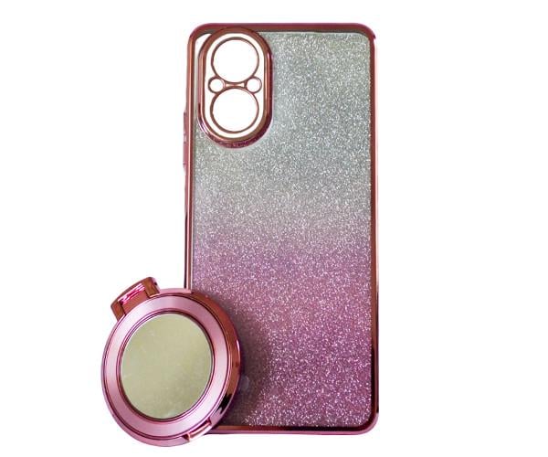 Силиконовый чехол накладка Glitter Case для Realme C67 4G с металлическим кольцом-зеркалом в комплекте Розовый