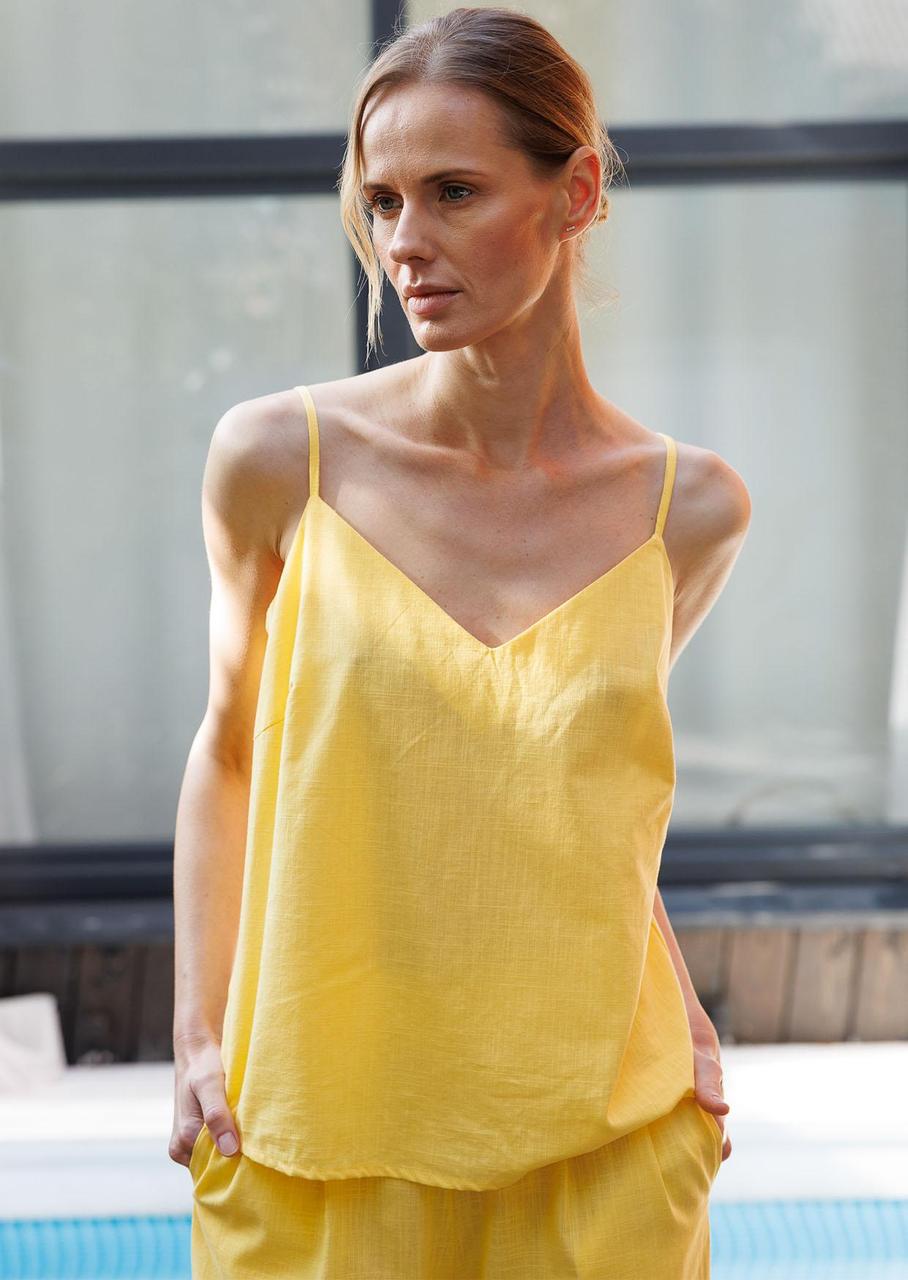 Костюм женский Leinle майка на тонких бретелях/шорты с высокой посадкой XL Желтый (1504/69020+1529/69020) - фото 1