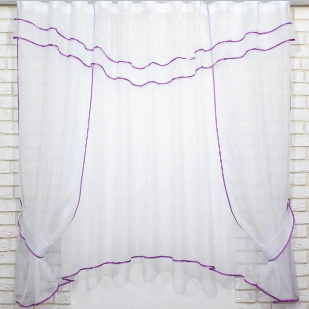Комплект штор/тюль кухонные шифон 280х170 см Белый/Фиолетовый (058к) Комплект штор/тюль кухонные шифон 280х170 см Белый/Фиолетовый (058к)