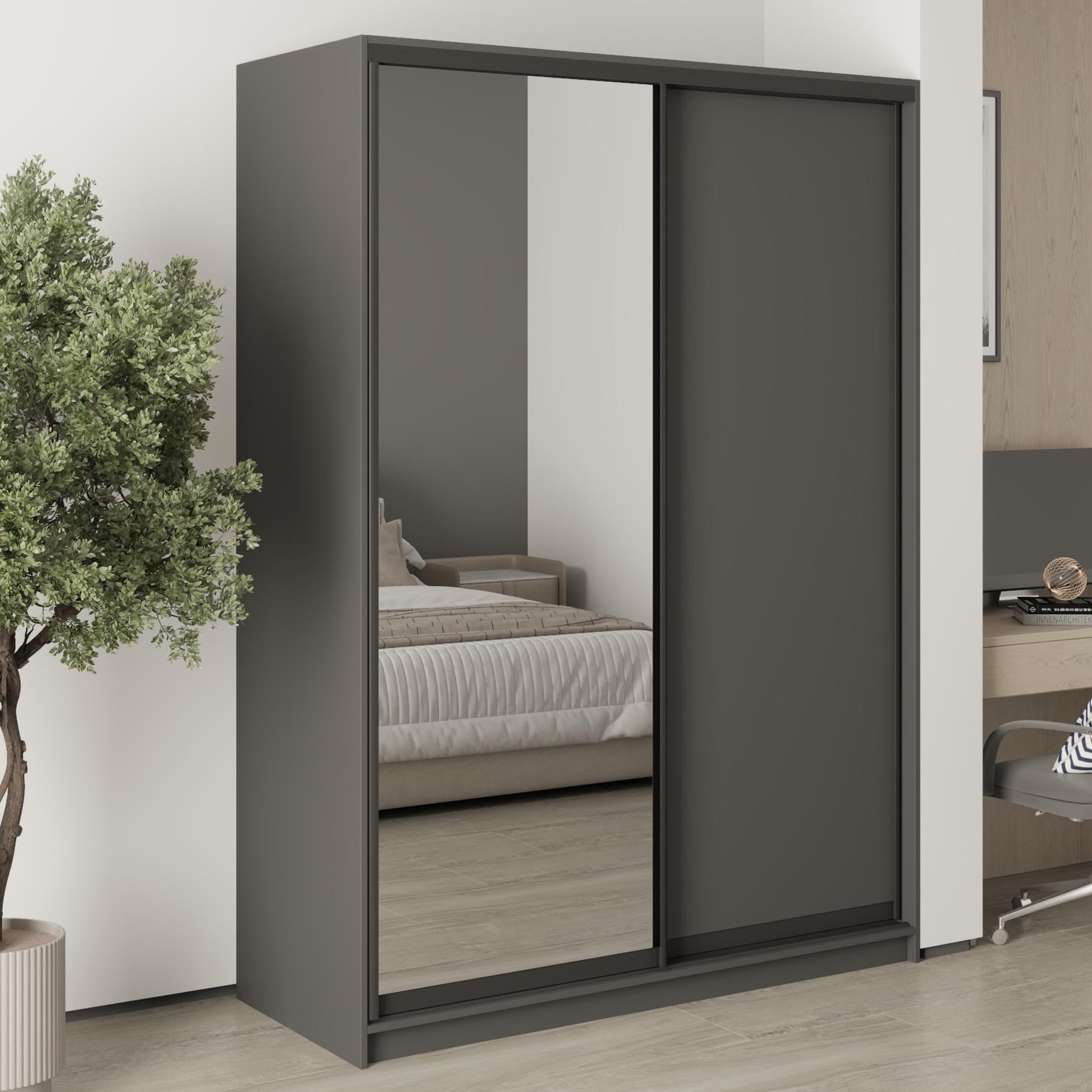 Шкаф-купе двухдверный MebelStar Комбо BG ДСП/зеркало 150x45x210 см Антрацит (MBS-11536) Шкаф-купе двухдверный MebelStar Комбо BG ДСП/зеркало 150x45x210 см Антрацит (MBS-11536)