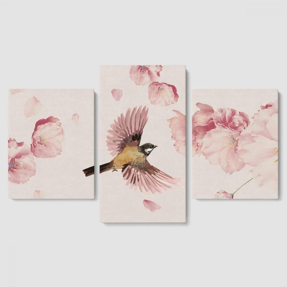 Картина модульная Malevich Store Bird and Flowers из трех частей 96x60 см (MK322039)