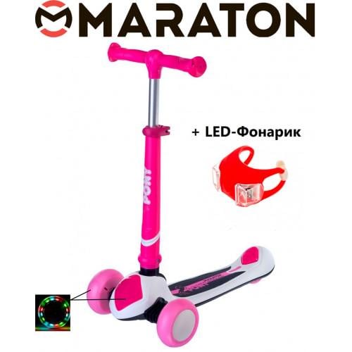 Самокат триколісний Maraton Pony G з LED-ліхтариком Білий/Рожевий - фото 2