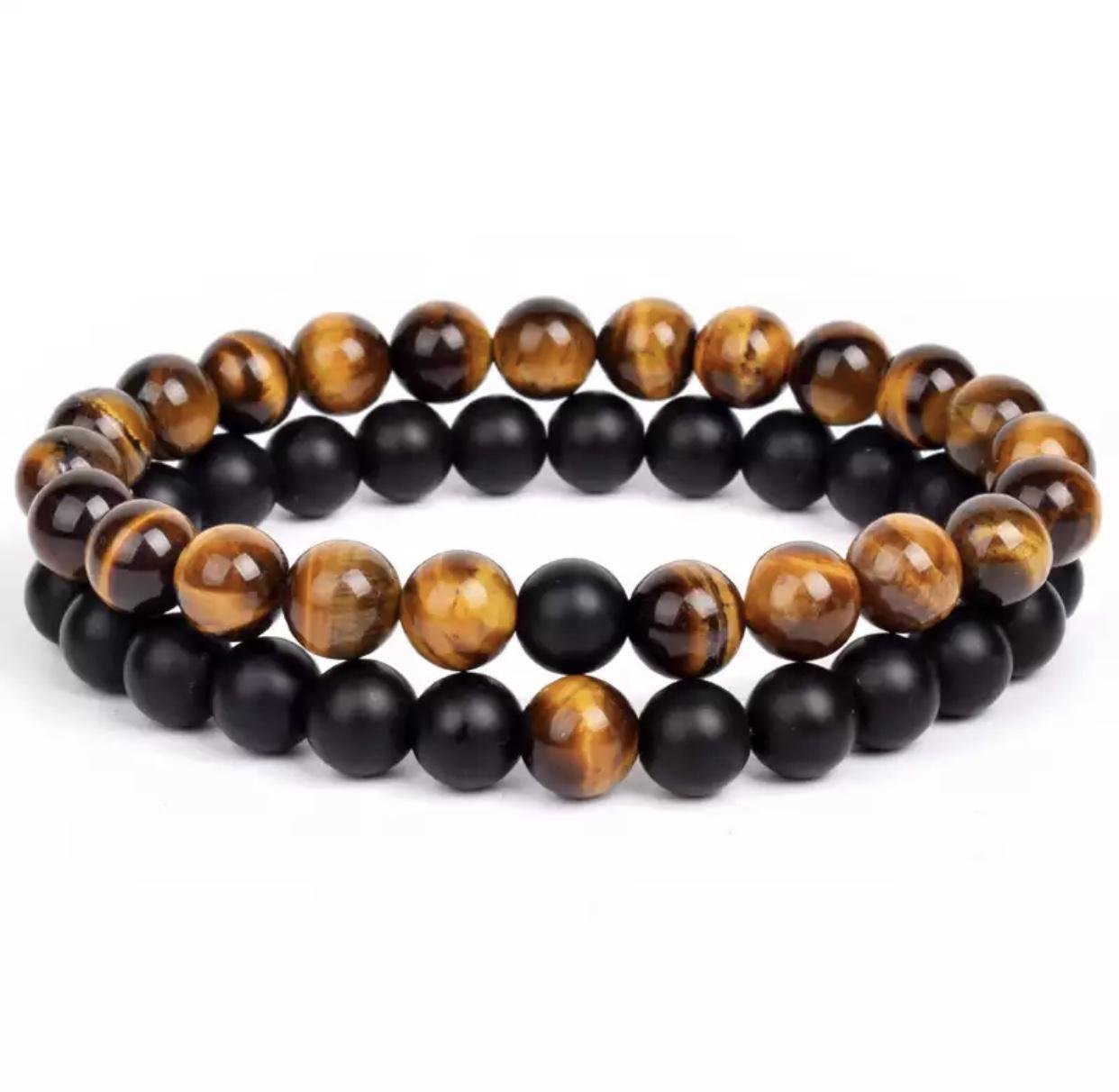 Браслети парні з тигрового ока та шунгіту р. 14 (70013)