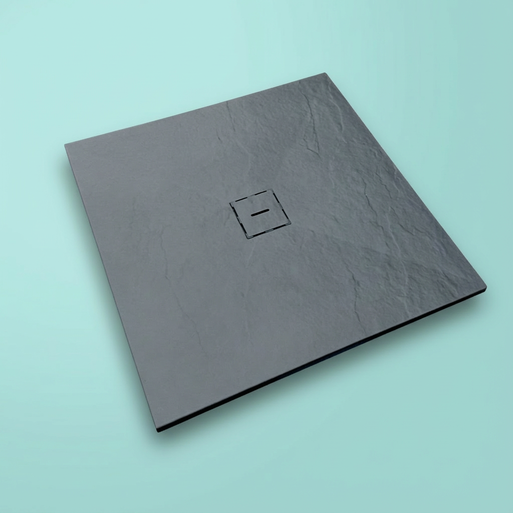 Поддон для душа 90х90 см из искусственного камня литой мрамор композит с каменной крышкой и поверхностью против скольжения Черный/Графит