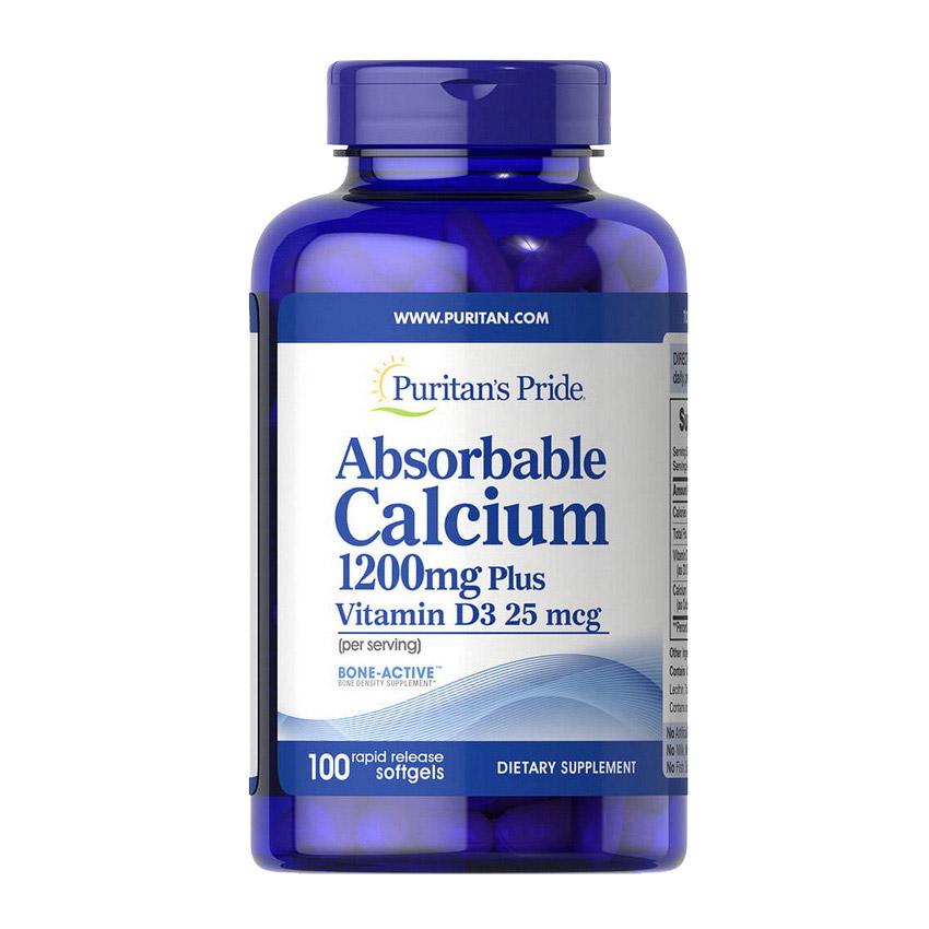 Кальций с витамином D3 Puritan's Pride Absorbable Calcium 1200 mg Plus Vitamin D3 25 mcg 100 Softgels