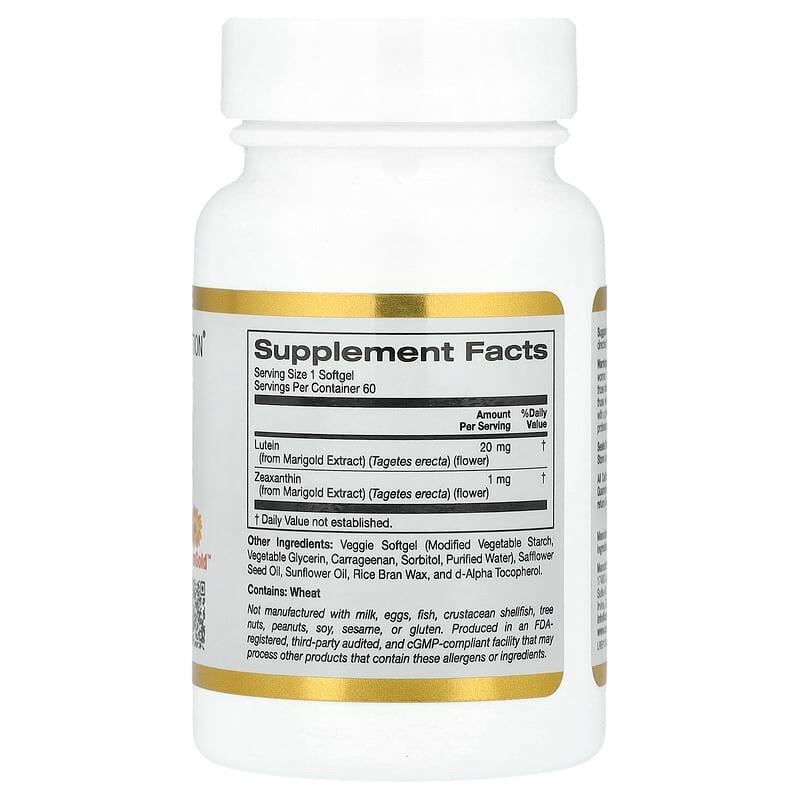 Лютеин и зеаксантин California Gold Nutrition 60 растительных капс. 20 мг (1377779517) - фото 2