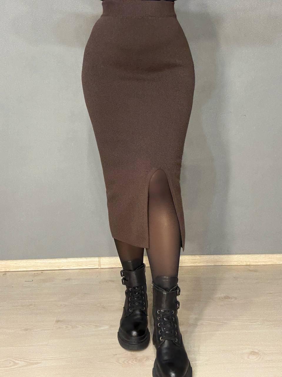 Спідниця жіноча MY FASHION 6808-80 в’язана з розрізом середня довжина One Size Коричневий (5789) - фото 8