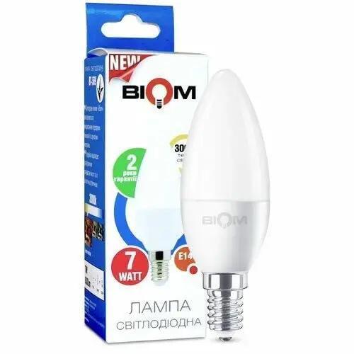 Світлодіодна лампа-свічка матова Biom BT-569 C37 7W E14 3000К (27830155) Світлодіодна лампа-свічка матова Biom BT-569 C37 7W E14 3000К (27830155)