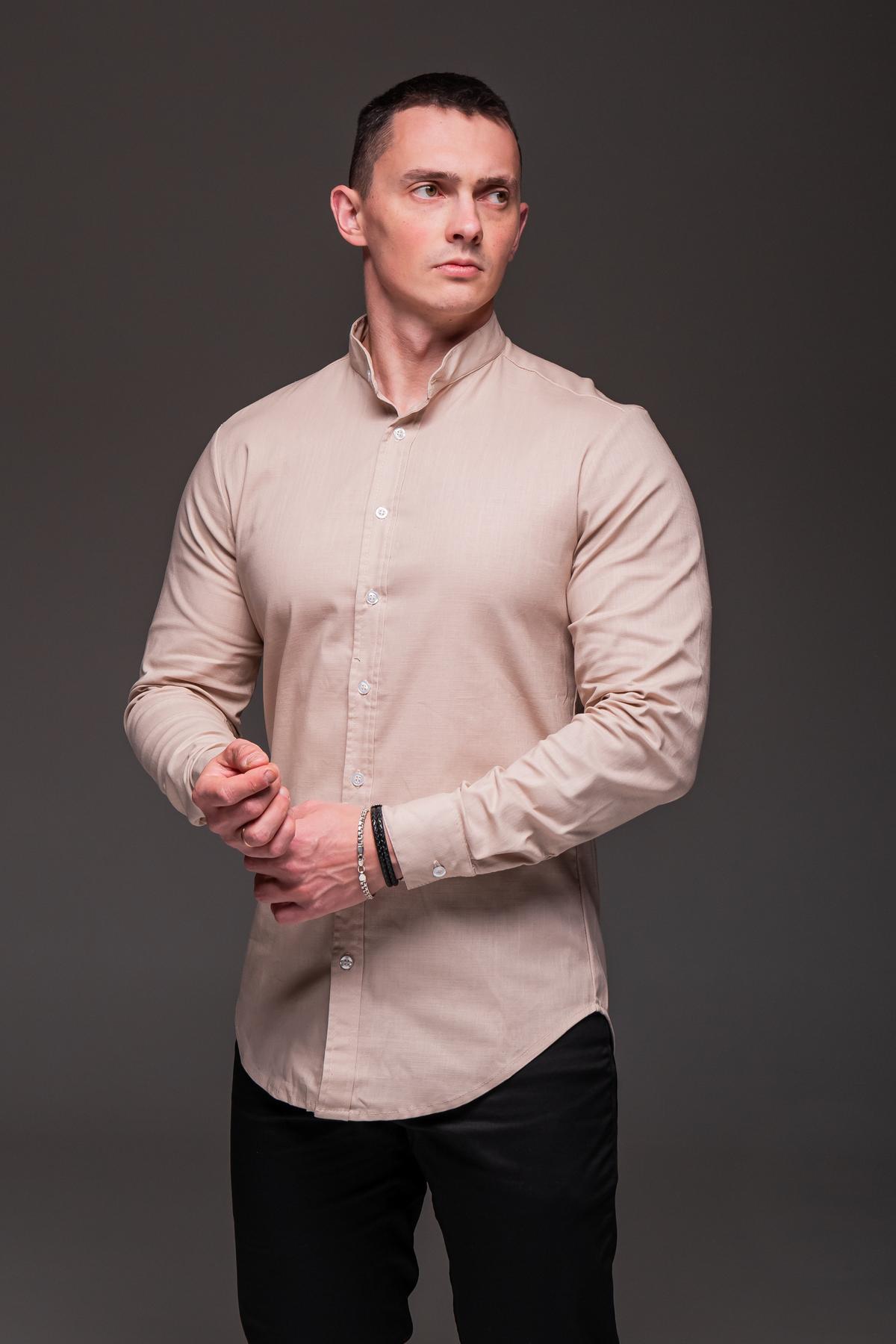 Рубашка мужская льняная 24771 с длинным рукавом XL Бежевый (24771/3)