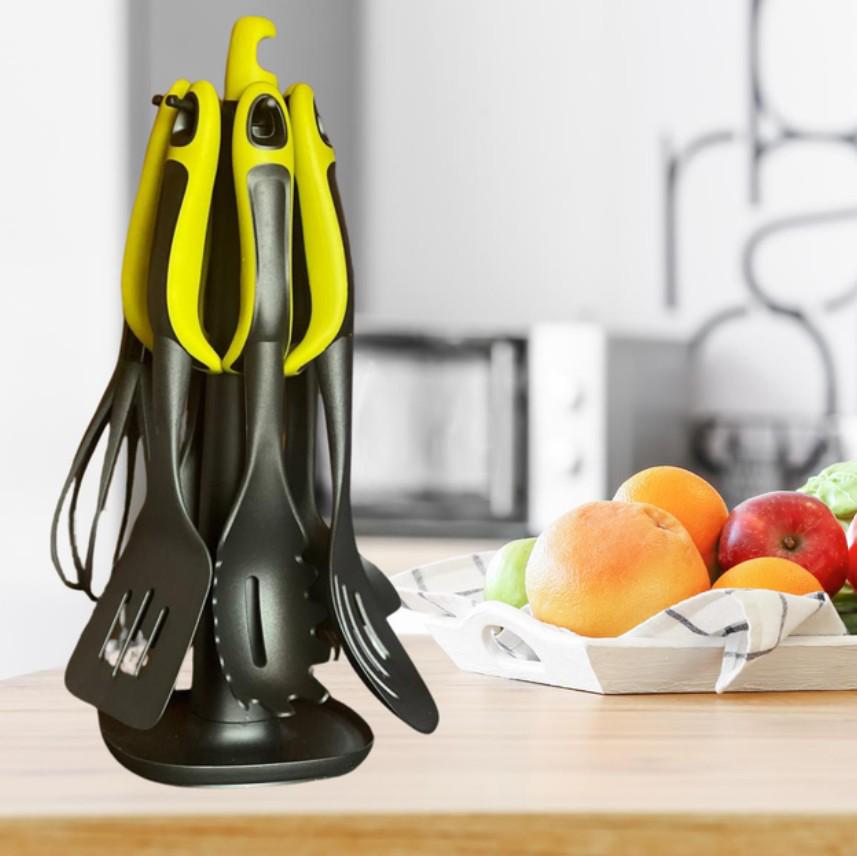 Набор кухонных принадлежностей универсальный с подставкой/лопатка/венчик/шумовка/половник 6 пр. Черно-зеленый (195) - фото 9 Набор кухонных принадлежностей универсальный с подставкой/лопатка/венчик/шумовка/половник 6 пр. Черно-зеленый (195) - фото 9