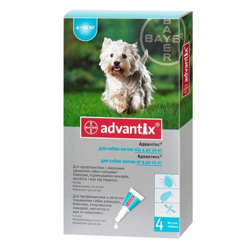 Капли BAYER Advantix для собак весом 4-10 кг 1 пипетка 1 мл