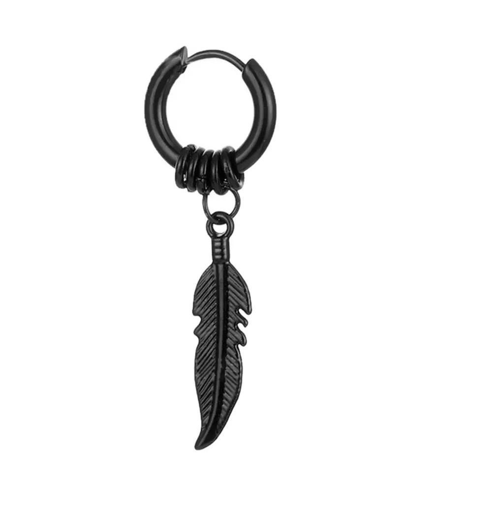 Сережки чоловічі з пір'ям зі сталі 1 шт. Чорний (1329987218)