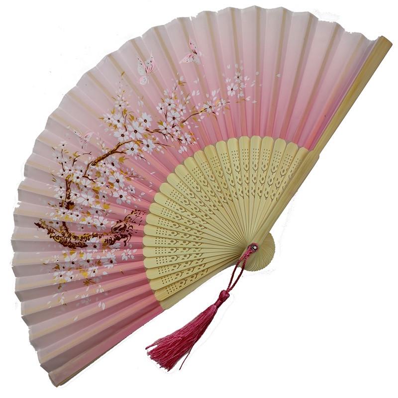 Веер деревянный Цветущая слива 21х37 см Розовый (C2276)