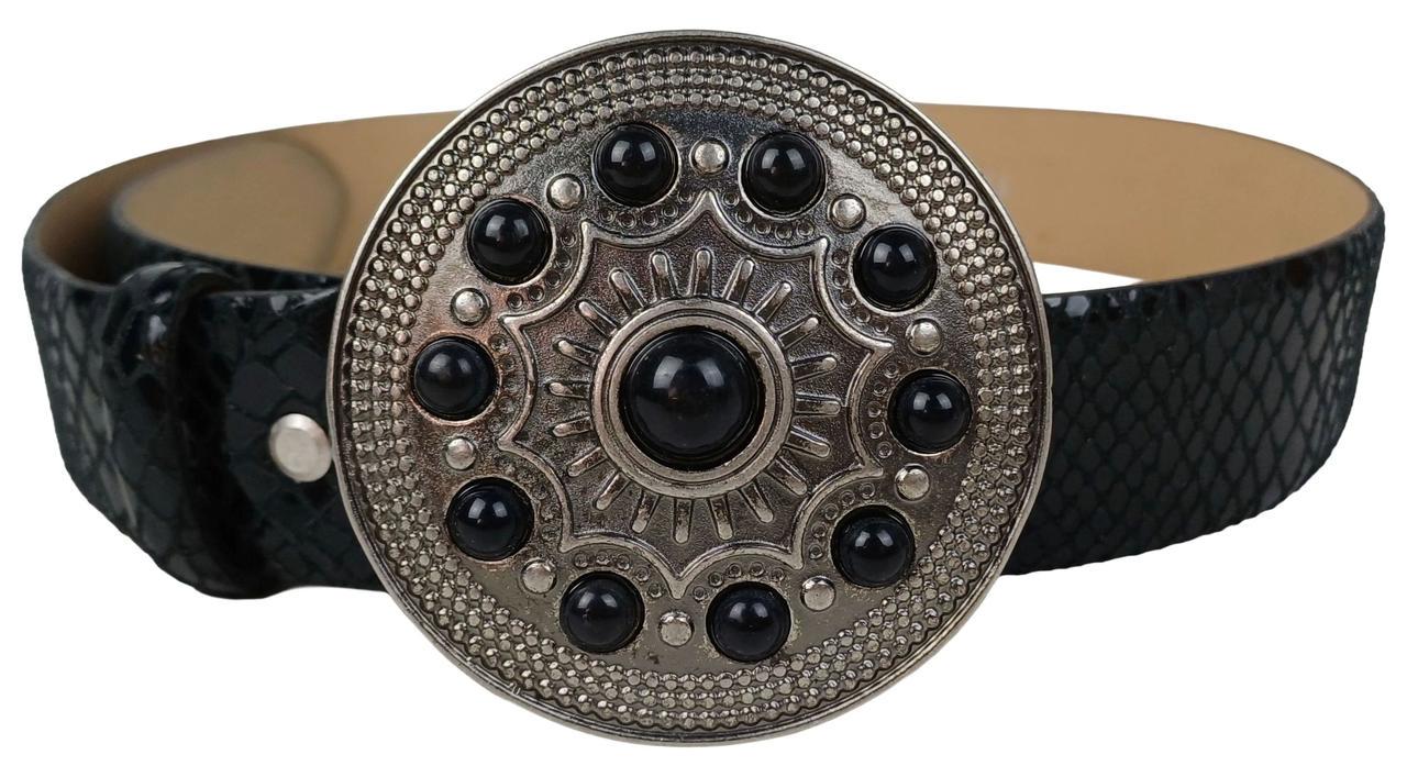 Ремень Vanzetti женский под крокодила с большой пряжкой натуральная кожа Черный