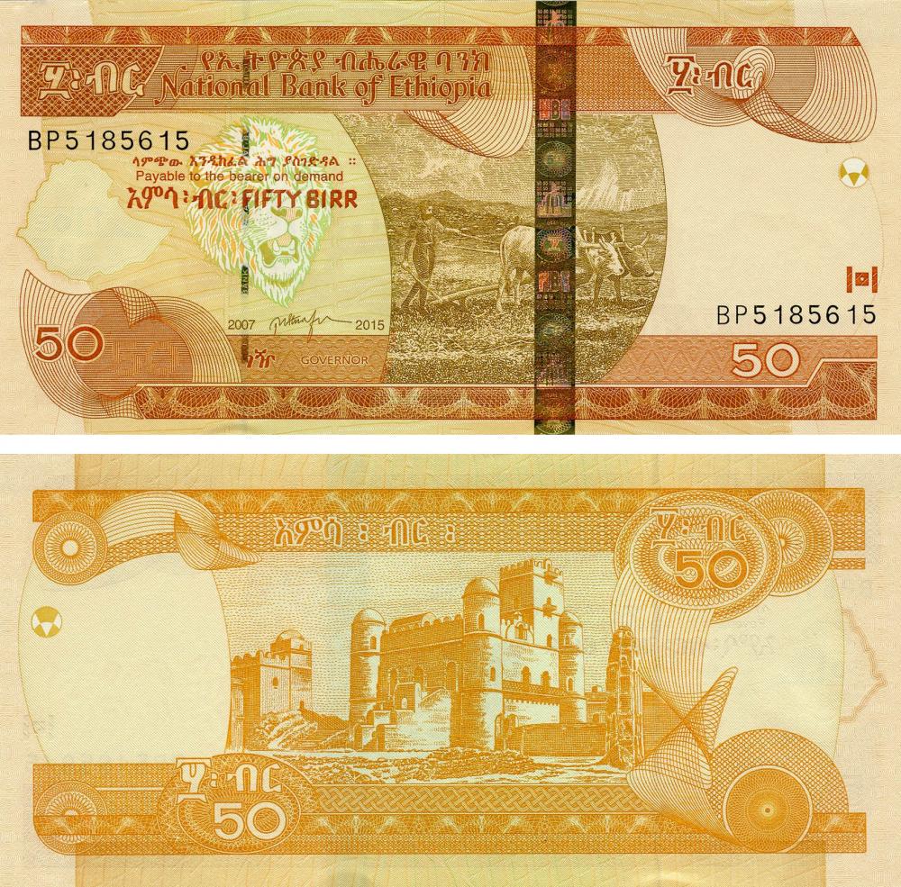 Коллекционная банкнота Эфиопия 50 быр 2015 UNC P51 (Б13514)