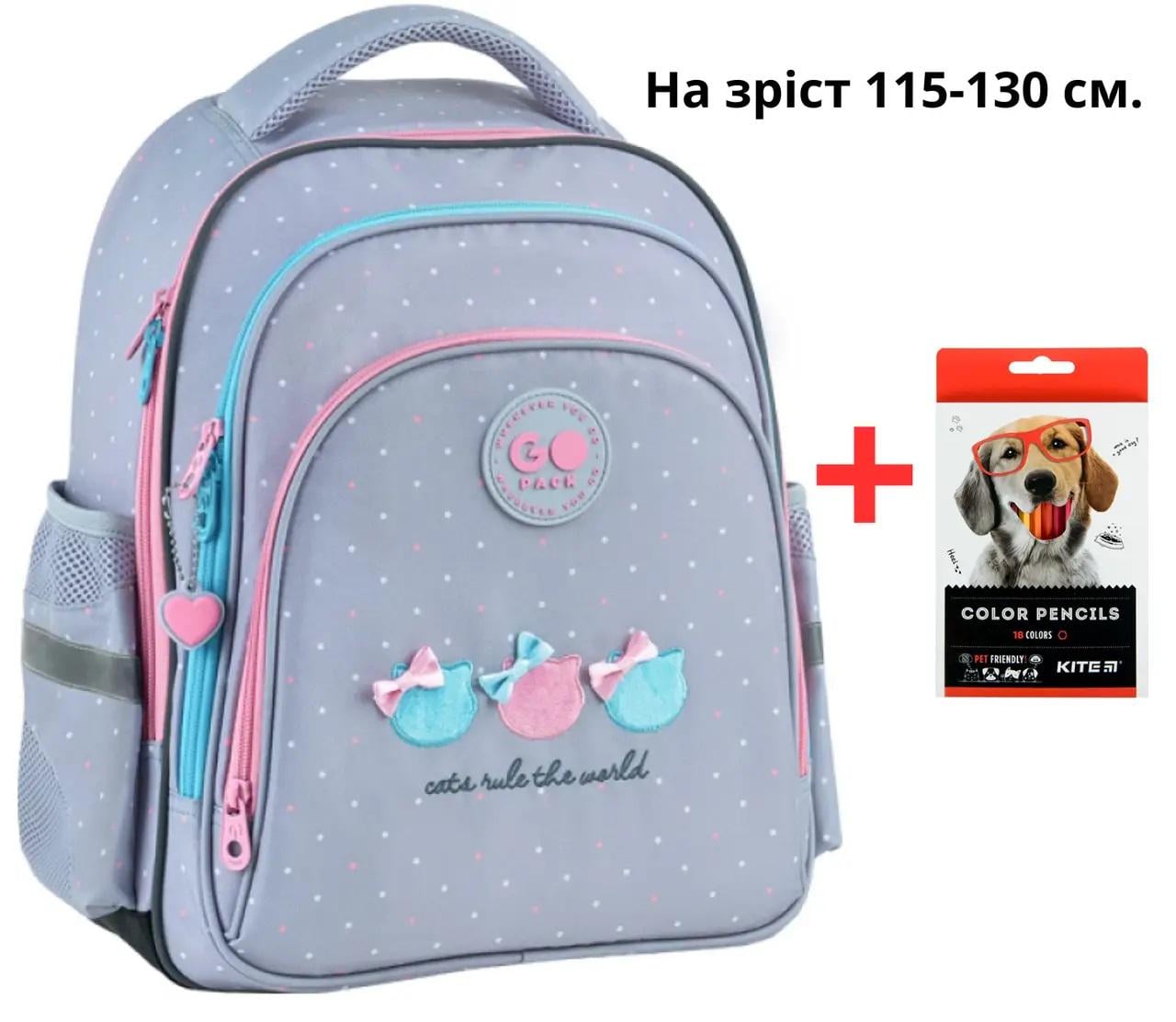 Шкільний рюкзак GoPack Education GO26-2606S-1 Cat's Rules + карандаши Kite 18цв. (996030)