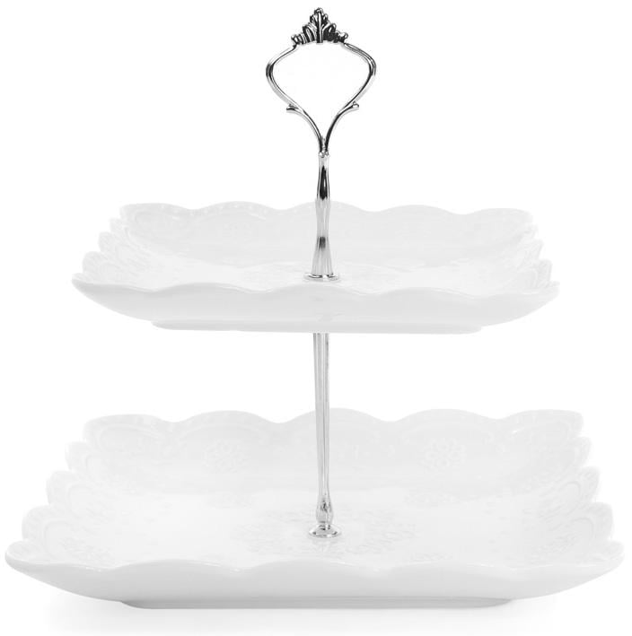 Блюдо фуршетна стійка White City Мереживо 2 яруси Ø20+Ø25 см висота 25 см (BD-988-138)