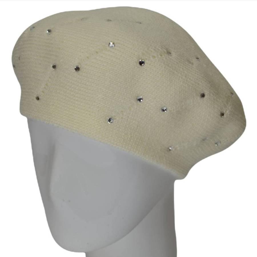 Берет женский Lirus Нимфа двойной из шерсти с стразами Молочный