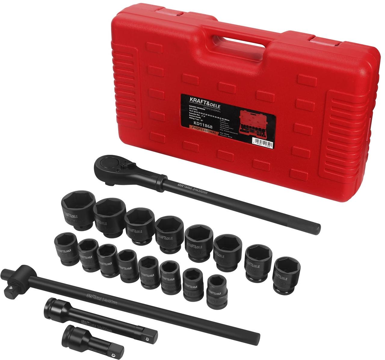 Ударні головки/тріскачка/подовжувачі KRAFT&DELE 3/4" 21 шт. (KD11868)