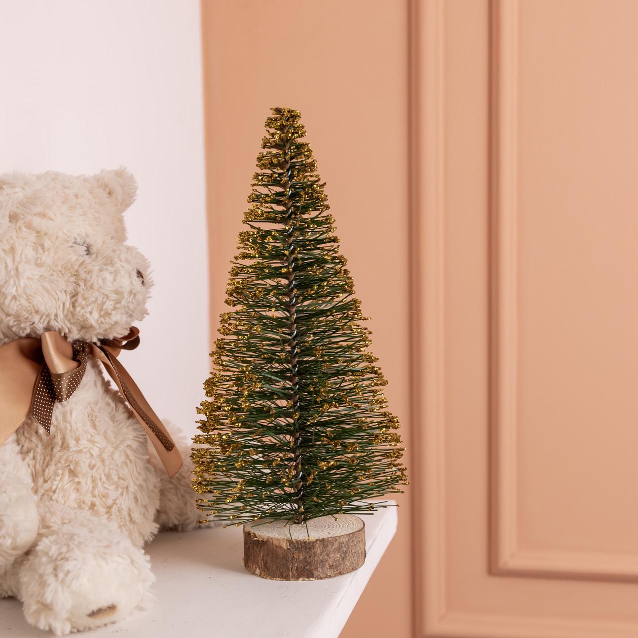 Штучна ялинка настільна Стріла SOK-М-12-4 25 см на дерев'яній підставці Золотий (30123482) - фото 2 Штучна ялинка настільна Стріла SOK-М-12-4 25 см на дерев'яній підставці Золотий (30123482) - фото 2