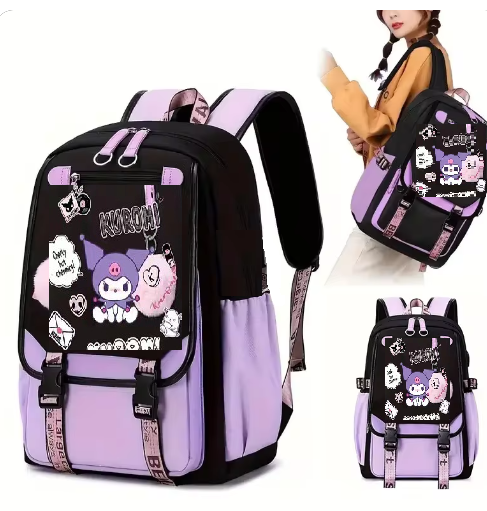 Школьный рюкзак для девочки KUROMI в японском стиле с помпоном и USB-кабелем (991944488) - фото 11 Школьный рюкзак для девочки KUROMI в японском стиле с помпоном и USB-кабелем (991944488) - фото 11