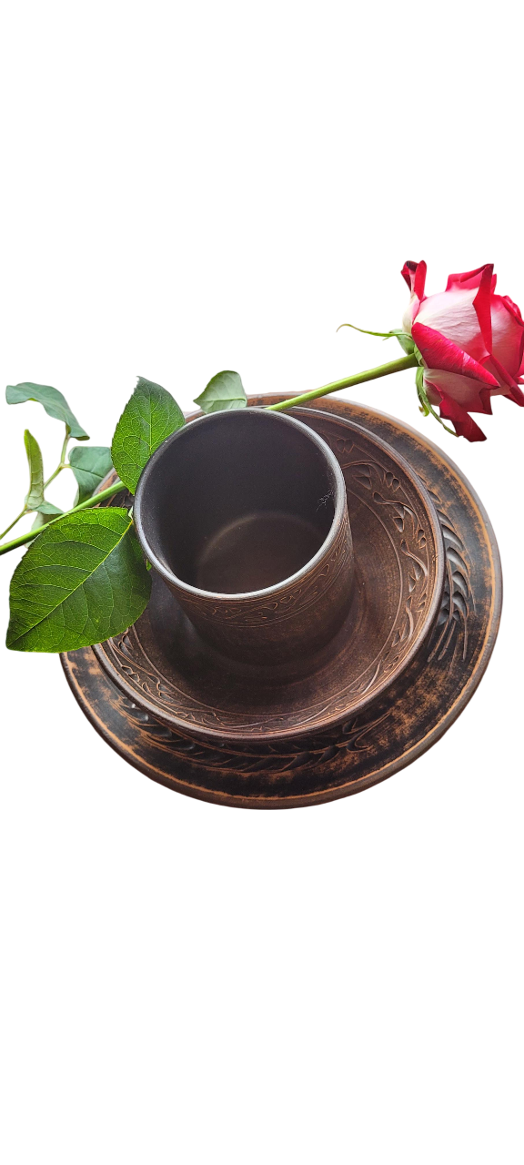 Набор посуды из красной глины салатник/чарка/тарелка