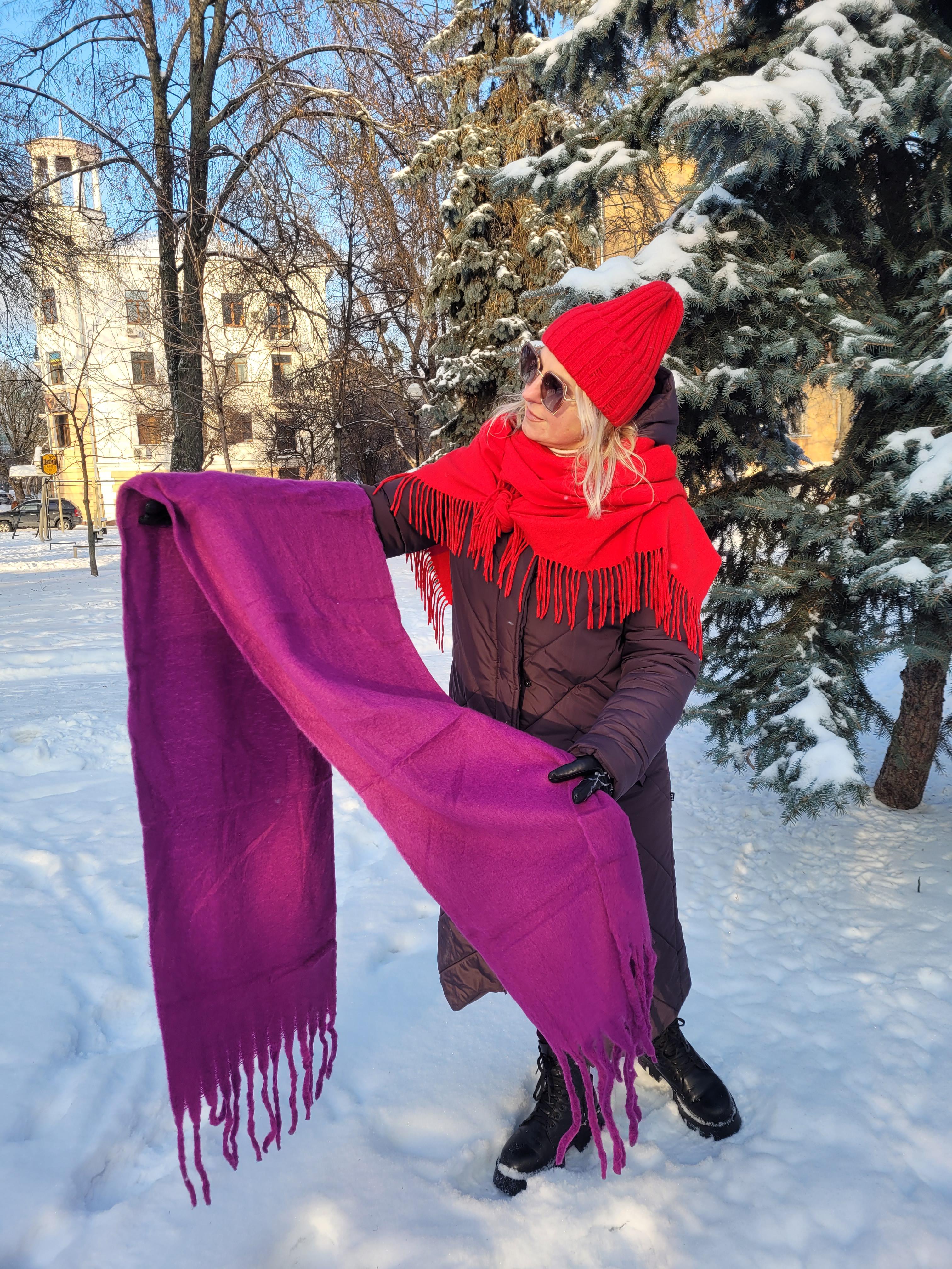 Шарф женский кашемировый Дред однотонный бахрома большая 210x40 см Фиолетовый яркий (00843/02)