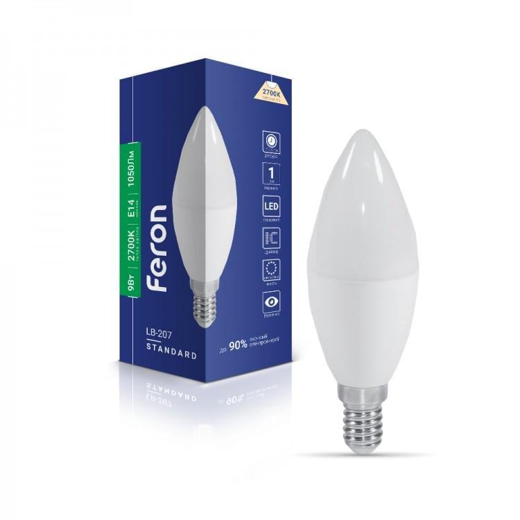 Світлодіодна лампа-свічка Feron C37 LB-207 9W E14 2700K 1050 Lm (27830002) Світлодіодна лампа-свічка Feron C37 LB-207 9W E14 2700K 1050 Lm (27830002)