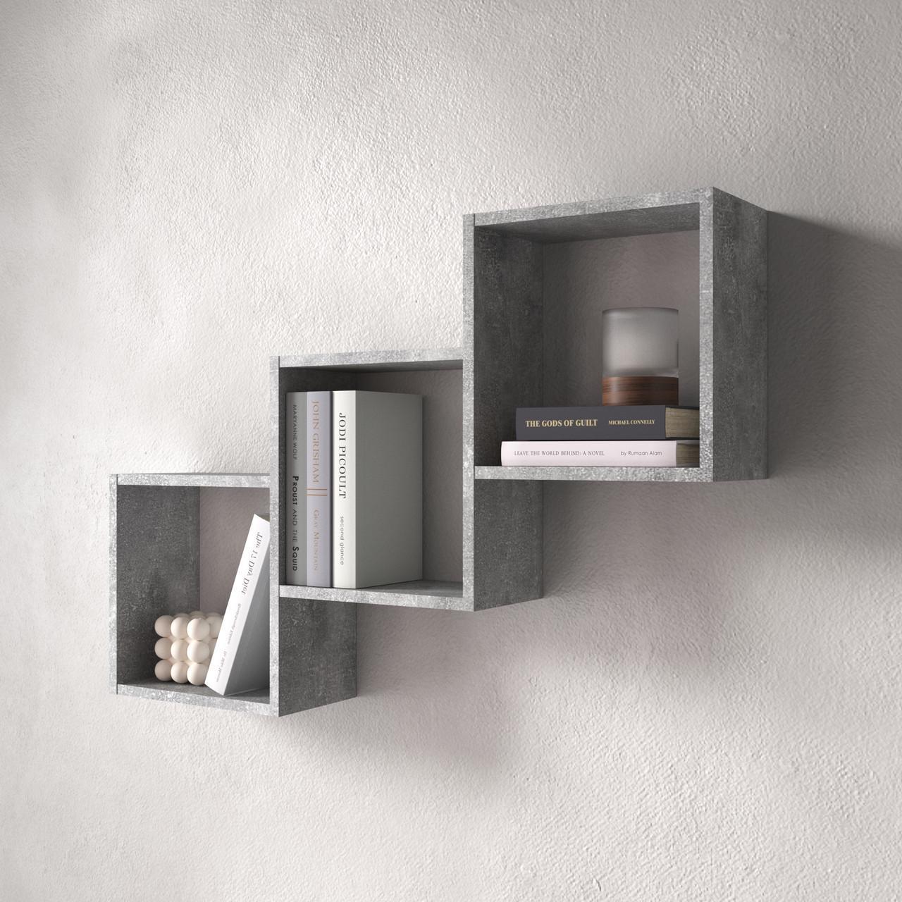 Полка настенная VAYS на 3 ячейки 98х18х66 см Бетон (30772169)