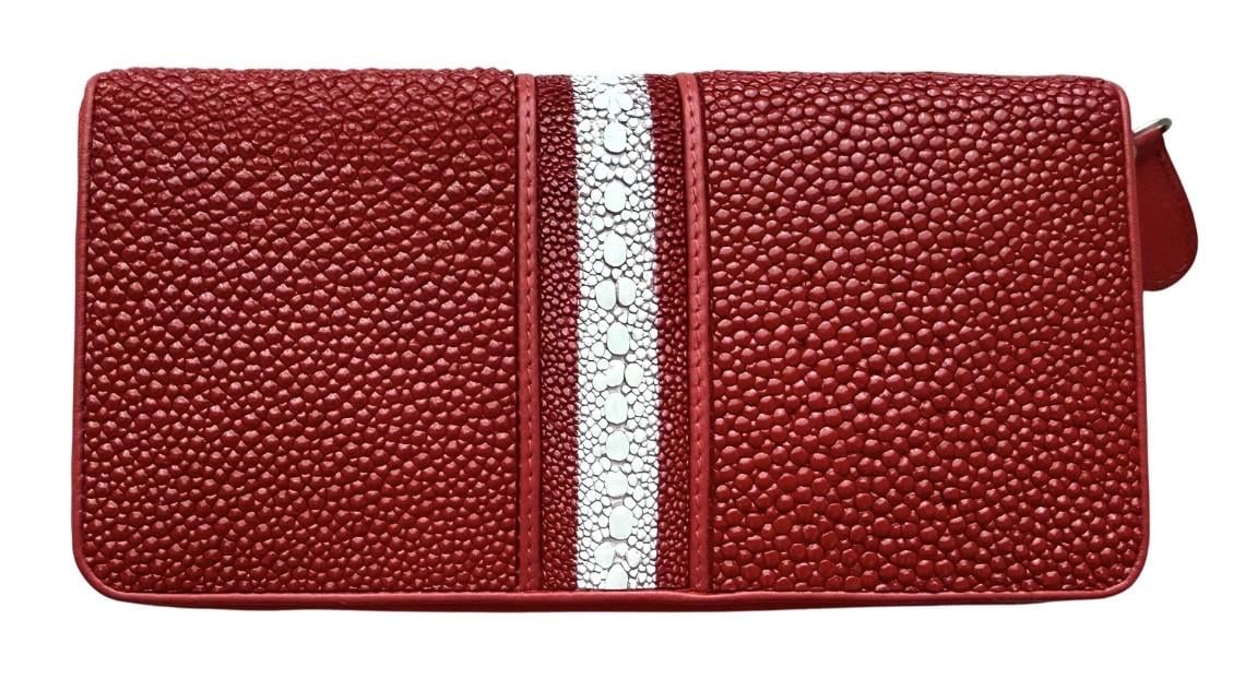 Гаманець жіночий червоний на блискавці з білою смужкою із натуральної шкіри ската Ekzotic leather (stw30_5)
