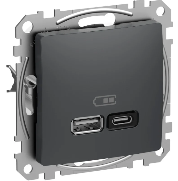 Розетка двойная Schneider Design Sedna Electric USB А+C 3A Антрацит (28488861)