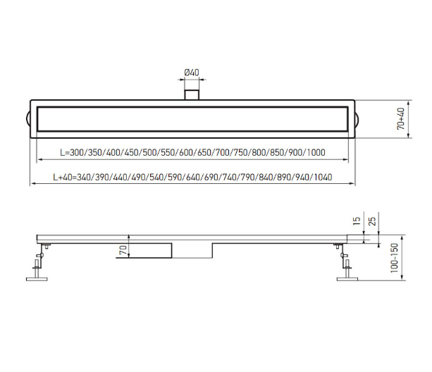 Трап для душу лінійний Koer FD35-70x900 нержавіюча сталь 900x70 мм з комбіновоним гідрозатвором та решіткою (AC0625) - фото 4