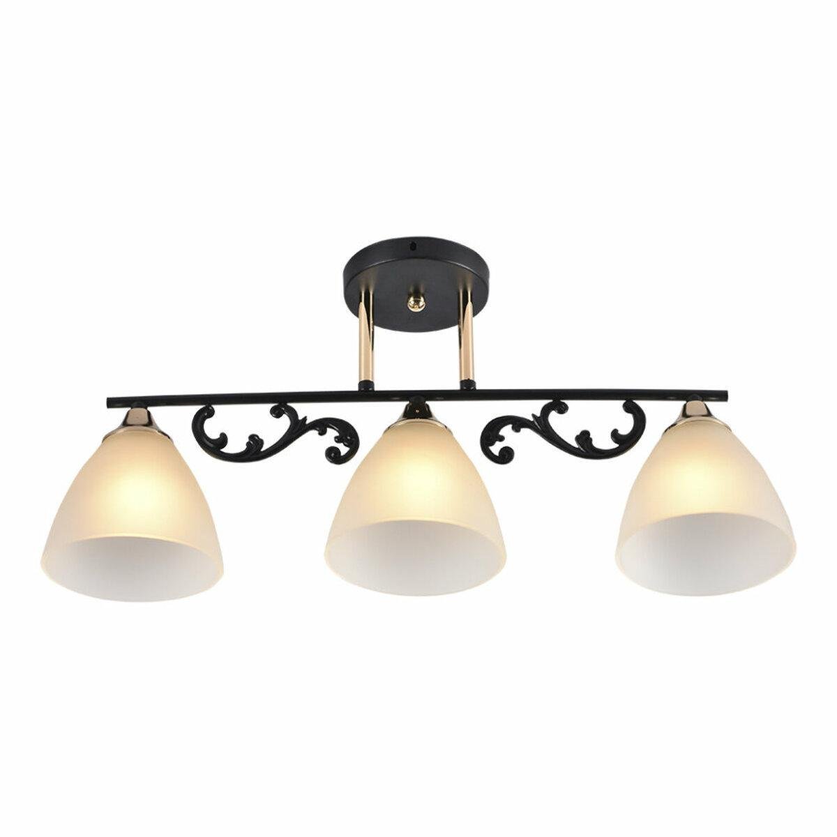 Люстра Sirius с плафонами на металлической планке под 3 лампы Е27 Черный/Золотой (LX2493-3 BK+FGD)