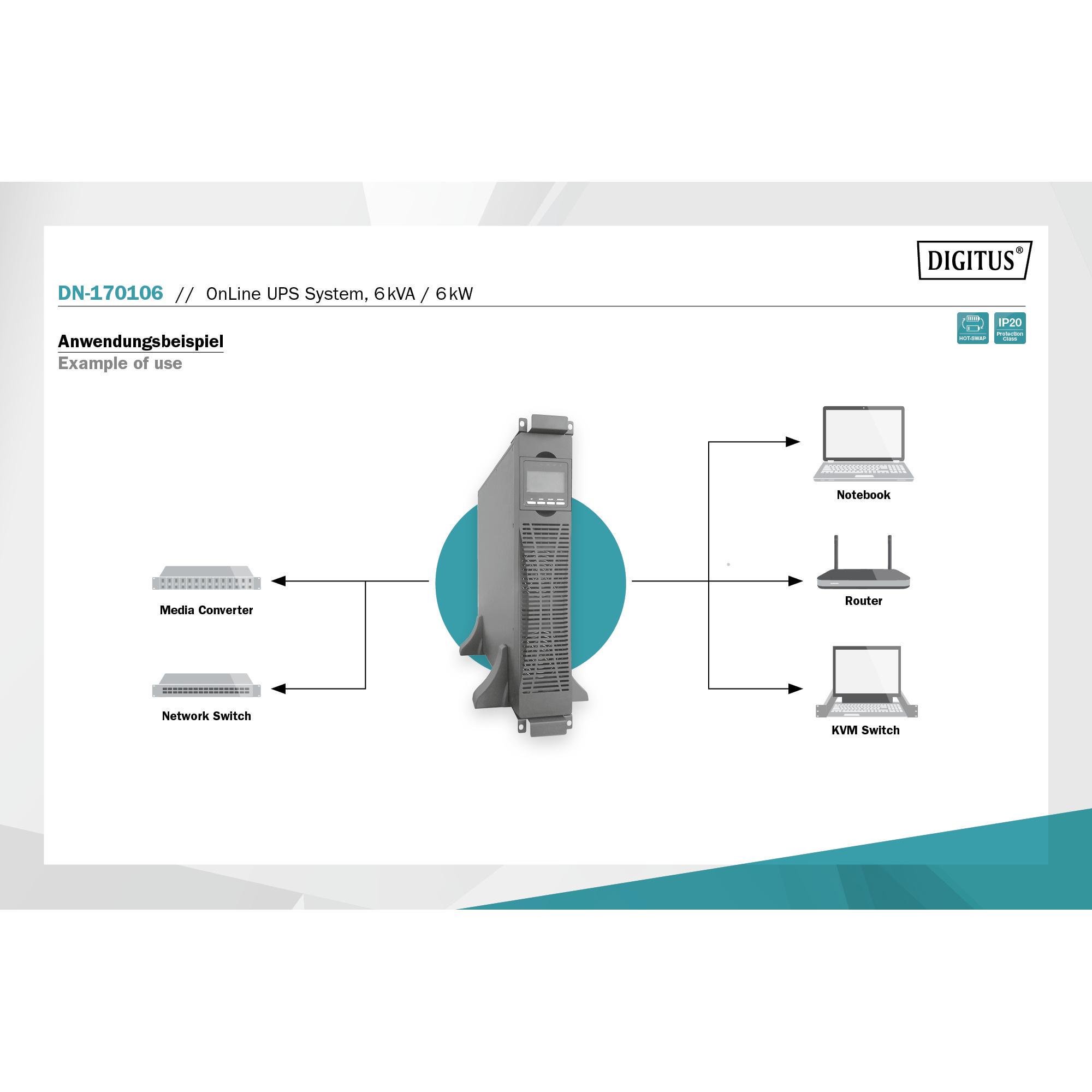 Блок силовий Digitus Power Module 6kVA/6kW LCD Hardwire In/Out RS232 USB Rack/Tower (DN-170106) - фото 5