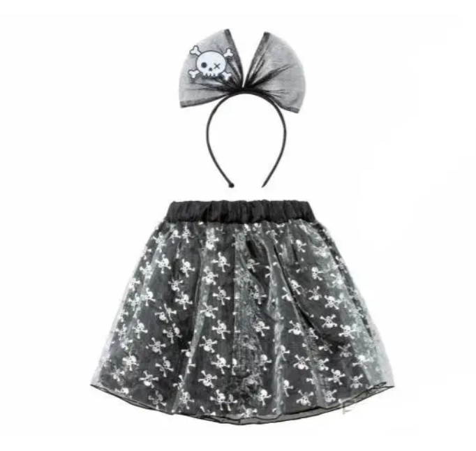 Костюм для Хэллоуина для девочки с черепами 3-5 лет Черно-серебристый (522098)