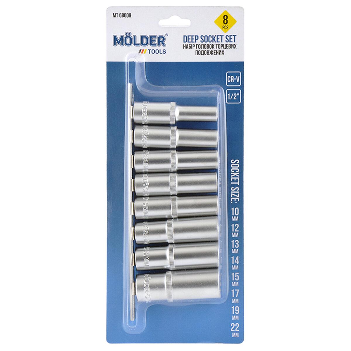 Набор удлиненных торцевых головок на планке Molder MT68008 1/2" 72T CR-V 10-22 мм 8 шт. (18299611)