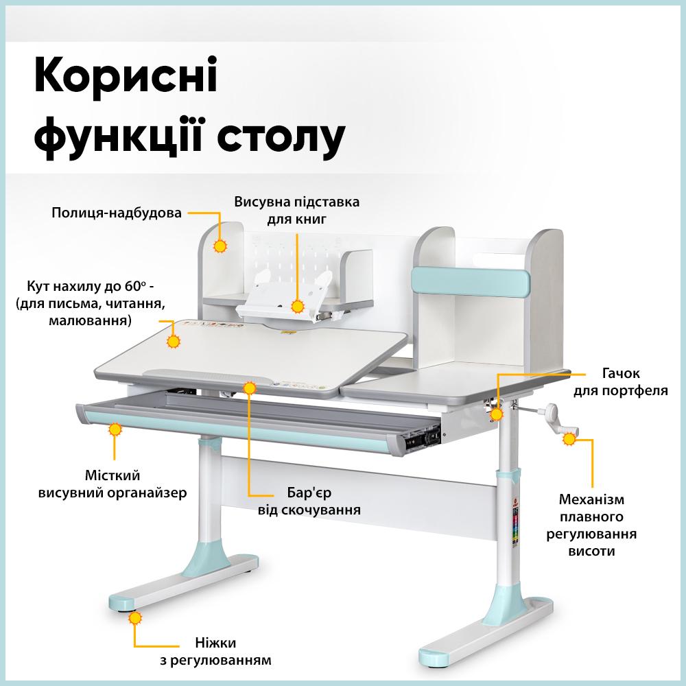 Парта трансформер эргономичная детская Mealux Vancouver с полкой Белый/Голубой (BD-620 W/G MC+BL) - фото 3