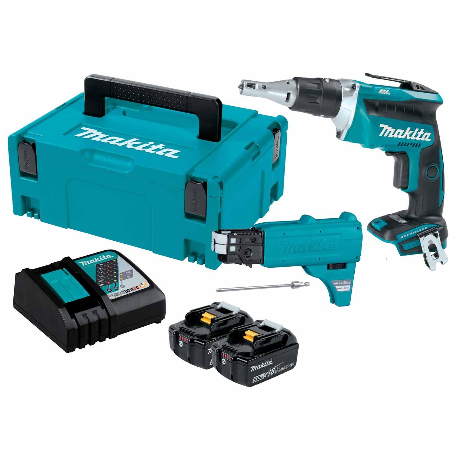 Аккумуляторный шуруповерт для гипсокартона Makita DFS452TJX2 LXT 18В + 2 АКБ 5 Ah + З/У + кейс MakPac бесщеточный электрический ручной (4206)
